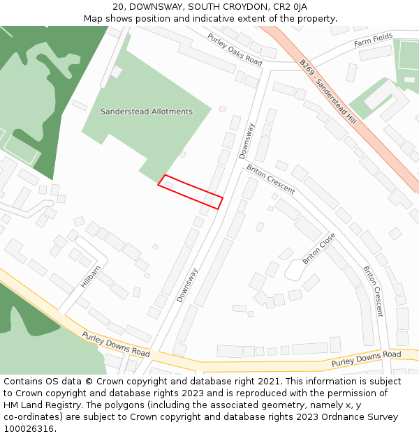 20, DOWNSWAY, SOUTH CROYDON, CR2 0JA: Location map and indicative extent of plot
