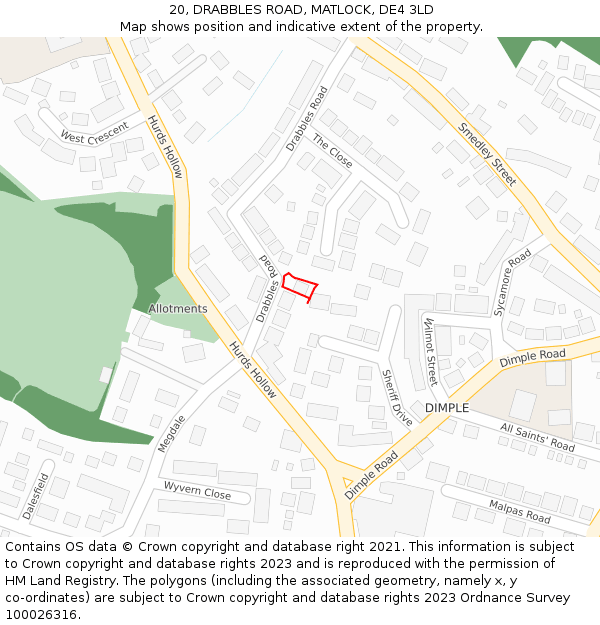 20, DRABBLES ROAD, MATLOCK, DE4 3LD: Location map and indicative extent of plot
