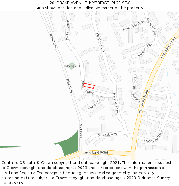 20, DRAKE AVENUE, IVYBRIDGE, PL21 9FW: Location map and indicative extent of plot