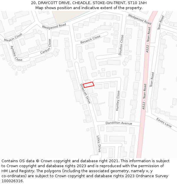 20, DRAYCOTT DRIVE, CHEADLE, STOKE-ON-TRENT, ST10 1NH: Location map and indicative extent of plot