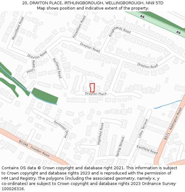 20, DRAYTON PLACE, IRTHLINGBOROUGH, WELLINGBOROUGH, NN9 5TD: Location map and indicative extent of plot