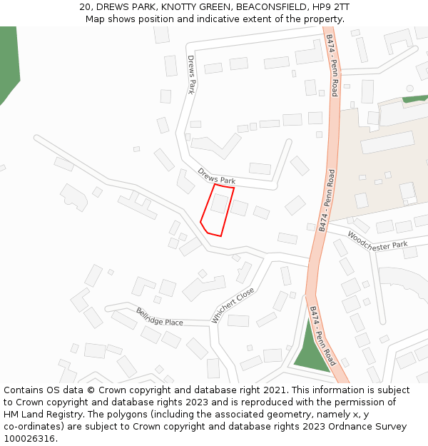 20, DREWS PARK, KNOTTY GREEN, BEACONSFIELD, HP9 2TT: Location map and indicative extent of plot