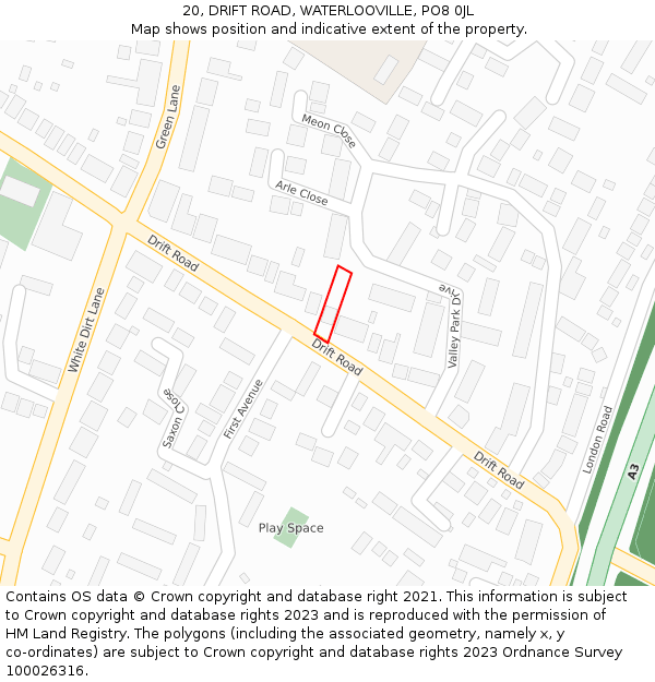 20, DRIFT ROAD, WATERLOOVILLE, PO8 0JL: Location map and indicative extent of plot