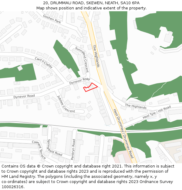 20, DRUMMAU ROAD, SKEWEN, NEATH, SA10 6PA: Location map and indicative extent of plot