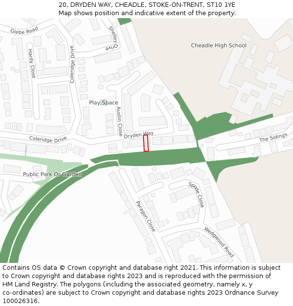 20, DRYDEN WAY, CHEADLE, STOKE-ON-TRENT, ST10 1YE: Location map and indicative extent of plot