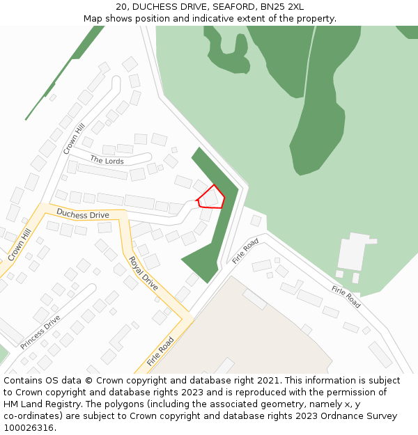 20, DUCHESS DRIVE, SEAFORD, BN25 2XL: Location map and indicative extent of plot