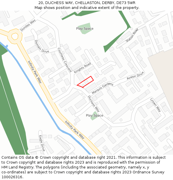 20, DUCHESS WAY, CHELLASTON, DERBY, DE73 5WR: Location map and indicative extent of plot