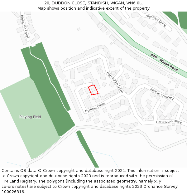 20, DUDDON CLOSE, STANDISH, WIGAN, WN6 0UJ: Location map and indicative extent of plot