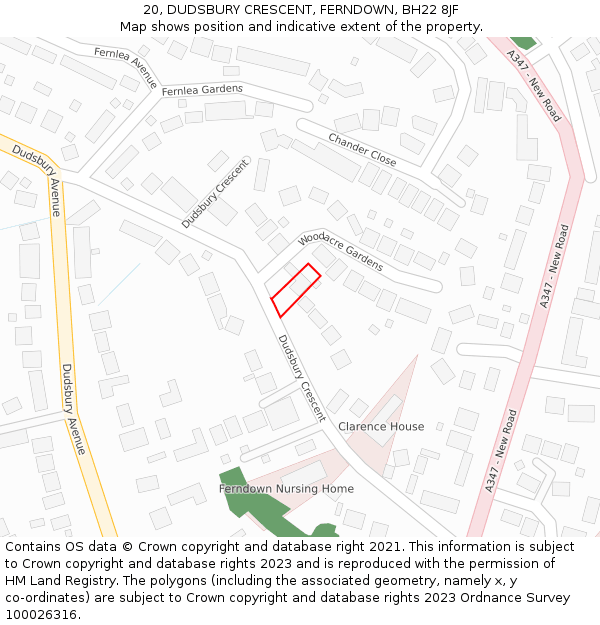 20, DUDSBURY CRESCENT, FERNDOWN, BH22 8JF: Location map and indicative extent of plot