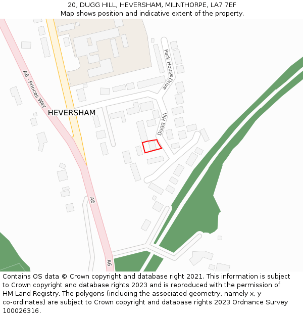 20, DUGG HILL, HEVERSHAM, MILNTHORPE, LA7 7EF: Location map and indicative extent of plot