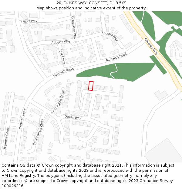 20, DUKES WAY, CONSETT, DH8 5YS: Location map and indicative extent of plot