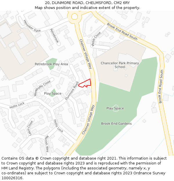 20, DUNMORE ROAD, CHELMSFORD, CM2 6RY: Location map and indicative extent of plot