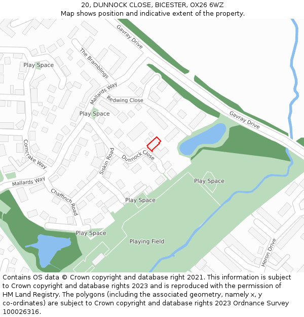 20, DUNNOCK CLOSE, BICESTER, OX26 6WZ: Location map and indicative extent of plot