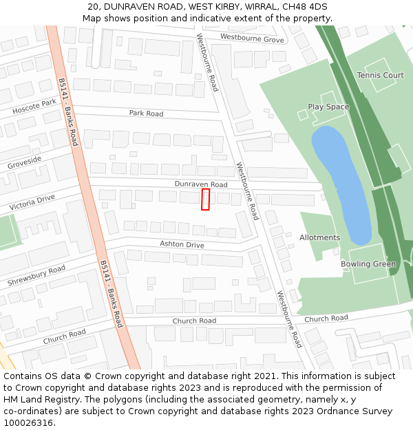 20, DUNRAVEN ROAD, WEST KIRBY, WIRRAL, CH48 4DS: Location map and indicative extent of plot