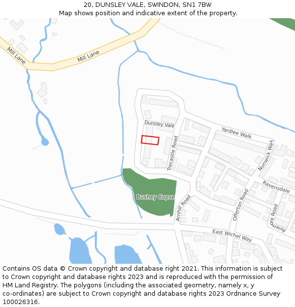 20, DUNSLEY VALE, SWINDON, SN1 7BW: Location map and indicative extent of plot