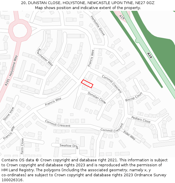 20, DUNSTAN CLOSE, HOLYSTONE, NEWCASTLE UPON TYNE, NE27 0GZ: Location map and indicative extent of plot
