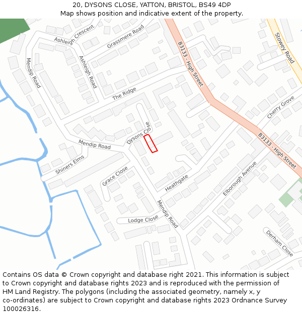 20, DYSONS CLOSE, YATTON, BRISTOL, BS49 4DP: Location map and indicative extent of plot
