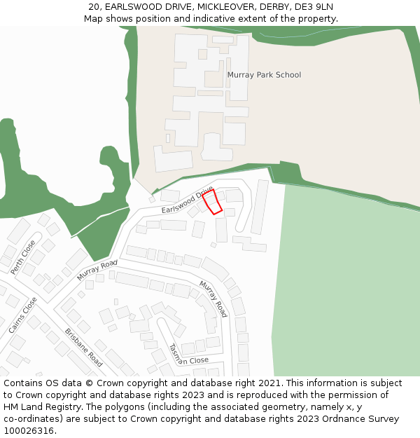 20, EARLSWOOD DRIVE, MICKLEOVER, DERBY, DE3 9LN: Location map and indicative extent of plot