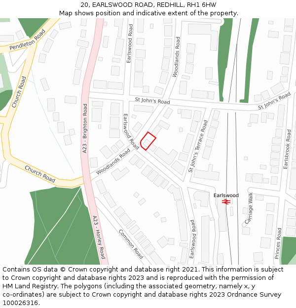 20, EARLSWOOD ROAD, REDHILL, RH1 6HW: Location map and indicative extent of plot