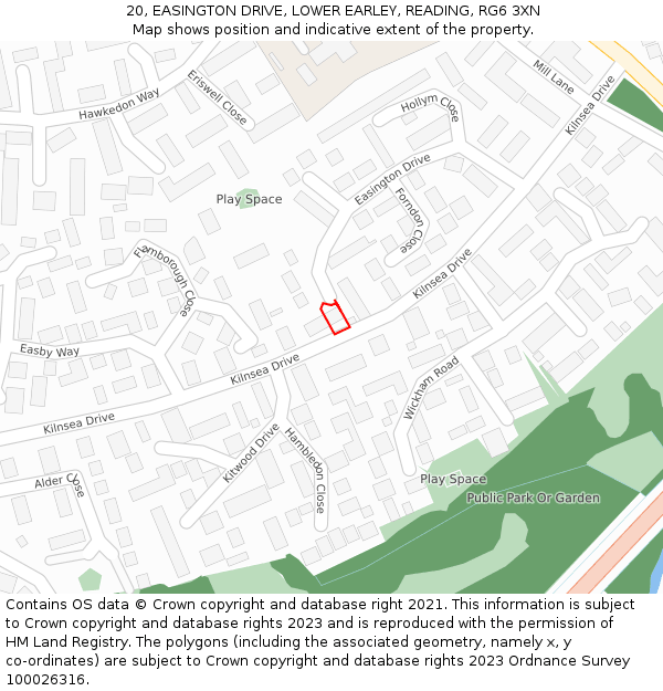 20, EASINGTON DRIVE, LOWER EARLEY, READING, RG6 3XN: Location map and indicative extent of plot