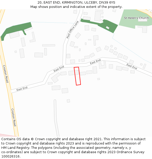 20, EAST END, KIRMINGTON, ULCEBY, DN39 6YS: Location map and indicative extent of plot