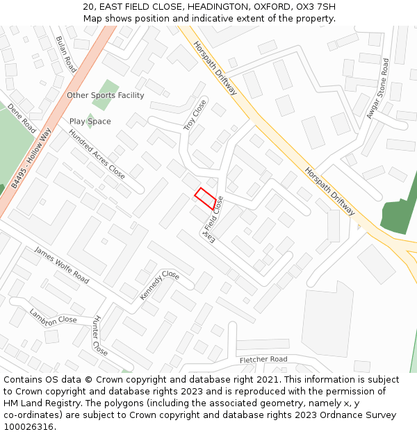 20, EAST FIELD CLOSE, HEADINGTON, OXFORD, OX3 7SH: Location map and indicative extent of plot