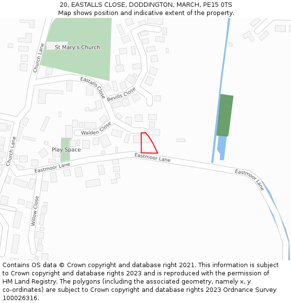 20, EASTALLS CLOSE, DODDINGTON, MARCH, PE15 0TS: Location map and indicative extent of plot