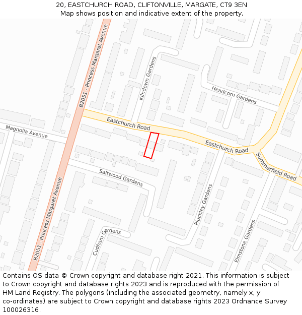 20, EASTCHURCH ROAD, CLIFTONVILLE, MARGATE, CT9 3EN: Location map and indicative extent of plot