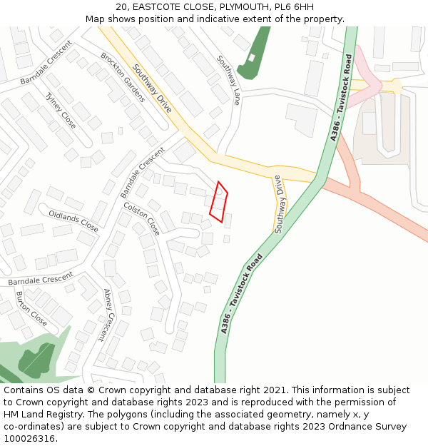 20, EASTCOTE CLOSE, PLYMOUTH, PL6 6HH: Location map and indicative extent of plot