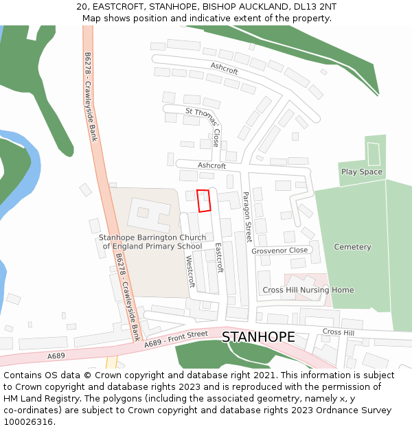 20, EASTCROFT, STANHOPE, BISHOP AUCKLAND, DL13 2NT: Location map and indicative extent of plot