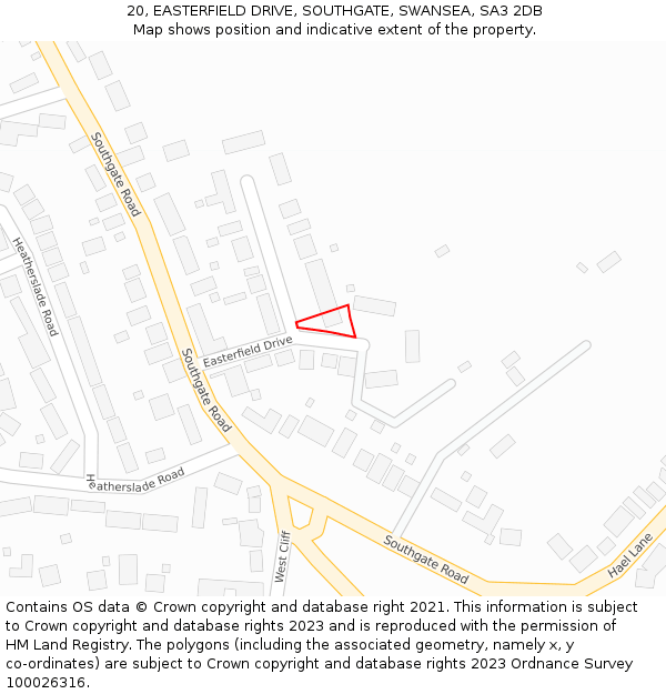 20, EASTERFIELD DRIVE, SOUTHGATE, SWANSEA, SA3 2DB: Location map and indicative extent of plot