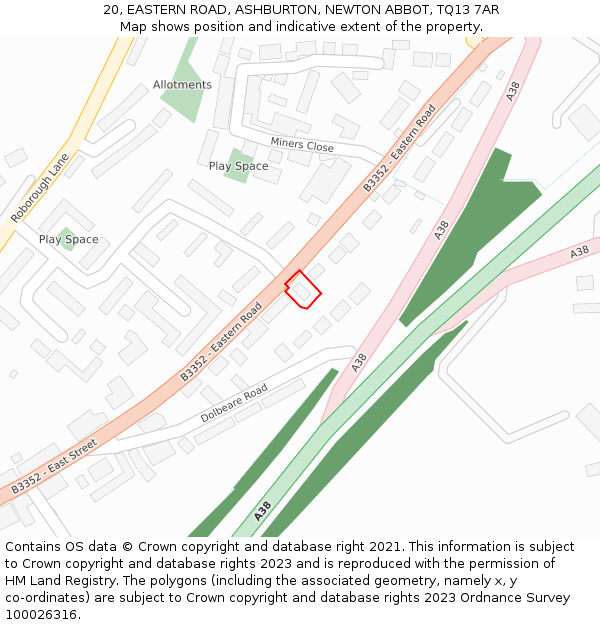 20, EASTERN ROAD, ASHBURTON, NEWTON ABBOT, TQ13 7AR: Location map and indicative extent of plot