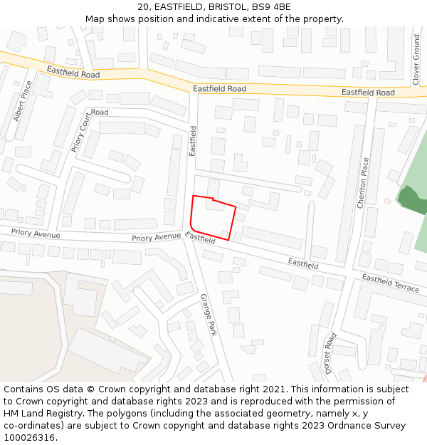20, EASTFIELD, BRISTOL, BS9 4BE: Location map and indicative extent of plot