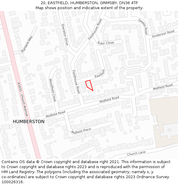 20, EASTFIELD, HUMBERSTON, GRIMSBY, DN36 4TP: Location map and indicative extent of plot