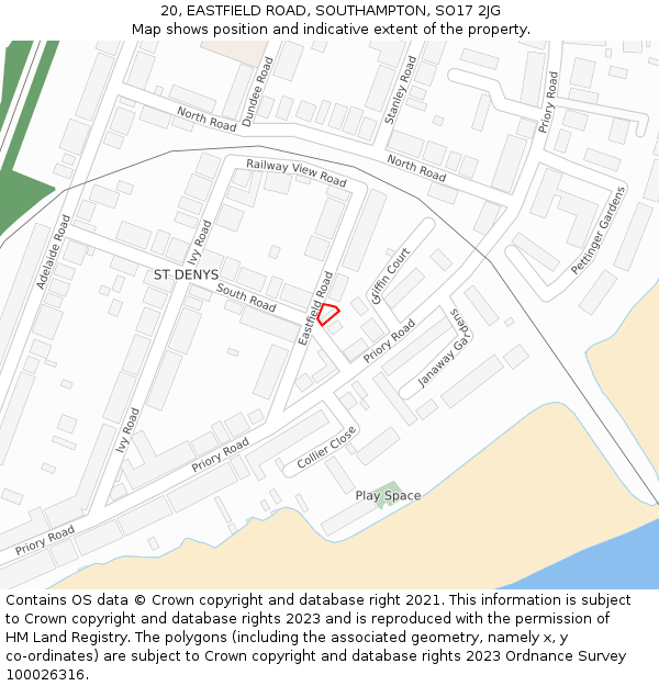 20, EASTFIELD ROAD, SOUTHAMPTON, SO17 2JG: Location map and indicative extent of plot