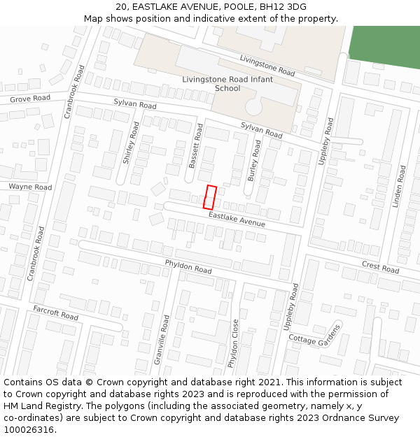 20, EASTLAKE AVENUE, POOLE, BH12 3DG: Location map and indicative extent of plot