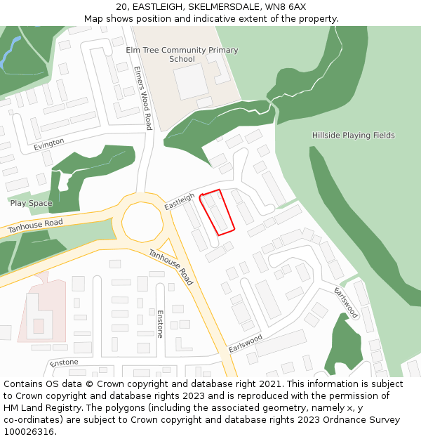 20, EASTLEIGH, SKELMERSDALE, WN8 6AX: Location map and indicative extent of plot