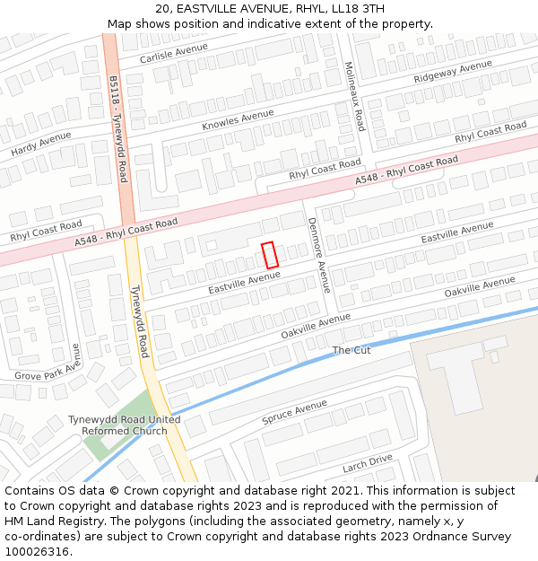 20, EASTVILLE AVENUE, RHYL, LL18 3TH: Location map and indicative extent of plot