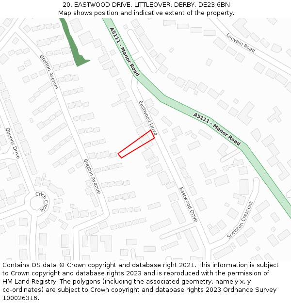 20, EASTWOOD DRIVE, LITTLEOVER, DERBY, DE23 6BN: Location map and indicative extent of plot