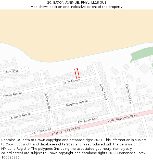 20, EATON AVENUE, RHYL, LL18 3UE: Location map and indicative extent of plot