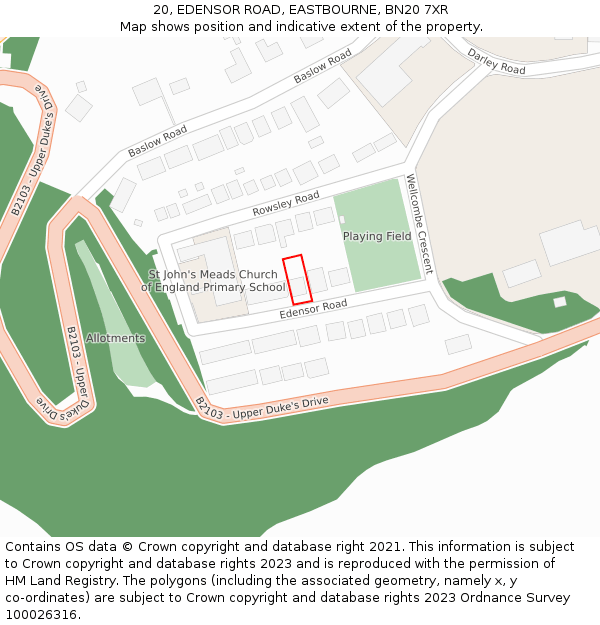 20, EDENSOR ROAD, EASTBOURNE, BN20 7XR: Location map and indicative extent of plot