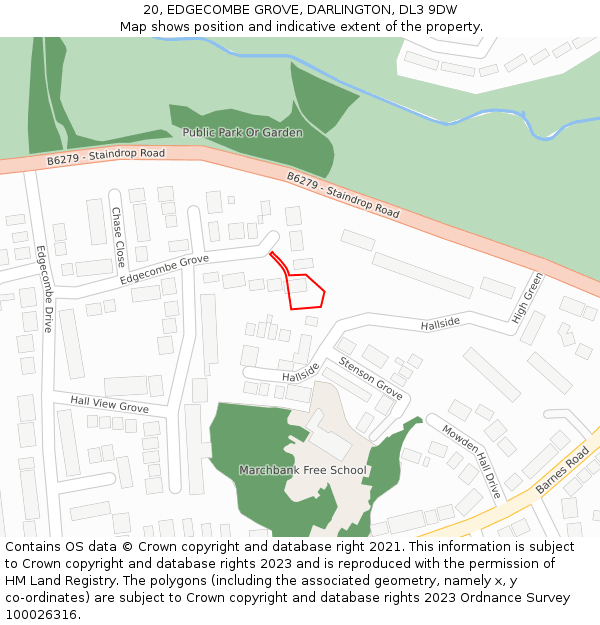 20, EDGECOMBE GROVE, DARLINGTON, DL3 9DW: Location map and indicative extent of plot