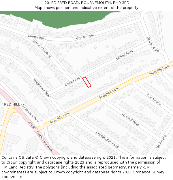 20, EDIFRED ROAD, BOURNEMOUTH, BH9 3PD: Location map and indicative extent of plot