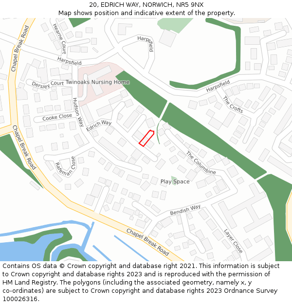 20, EDRICH WAY, NORWICH, NR5 9NX: Location map and indicative extent of plot