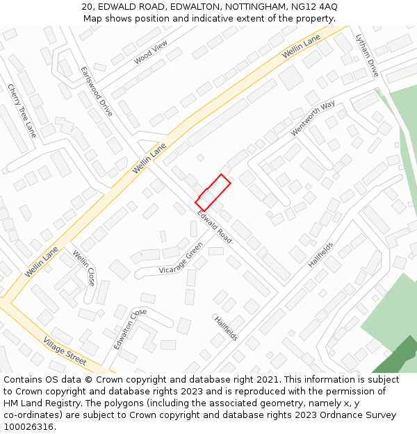 20, EDWALD ROAD, EDWALTON, NOTTINGHAM, NG12 4AQ: Location map and indicative extent of plot