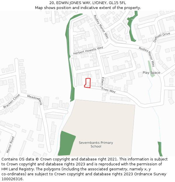 20, EDWIN JONES WAY, LYDNEY, GL15 5FL: Location map and indicative extent of plot