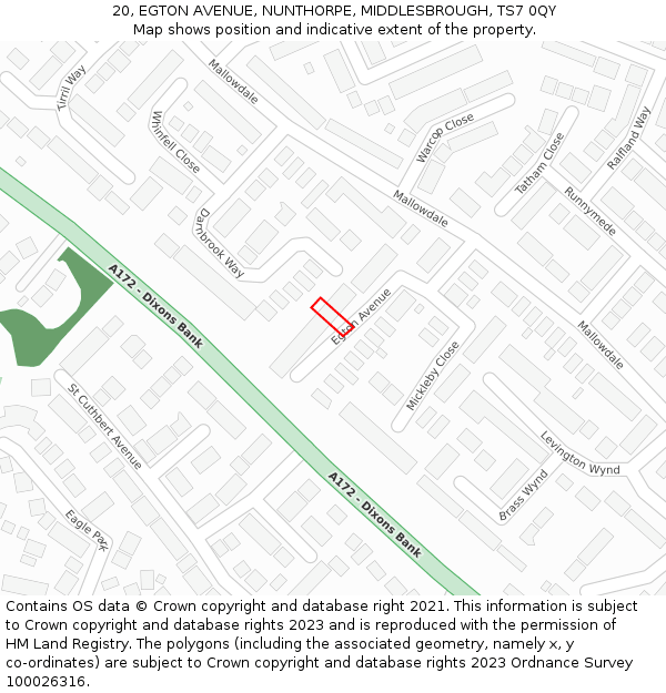 20, EGTON AVENUE, NUNTHORPE, MIDDLESBROUGH, TS7 0QY: Location map and indicative extent of plot