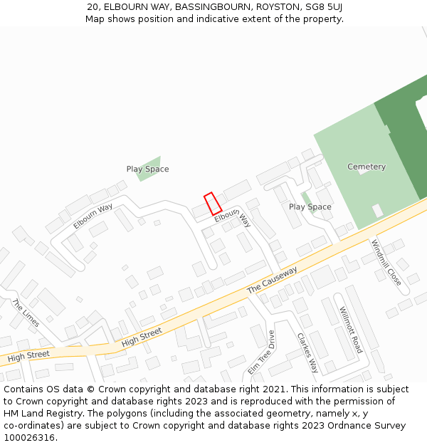 20, ELBOURN WAY, BASSINGBOURN, ROYSTON, SG8 5UJ: Location map and indicative extent of plot
