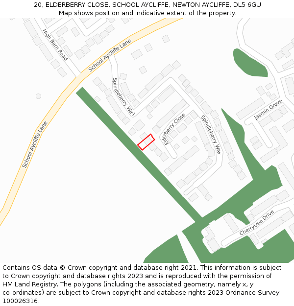 20, ELDERBERRY CLOSE, SCHOOL AYCLIFFE, NEWTON AYCLIFFE, DL5 6GU: Location map and indicative extent of plot