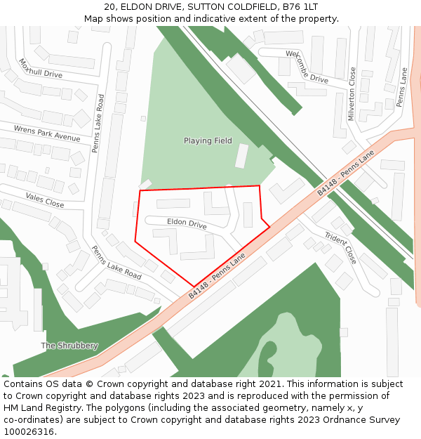 20, ELDON DRIVE, SUTTON COLDFIELD, B76 1LT: Location map and indicative extent of plot